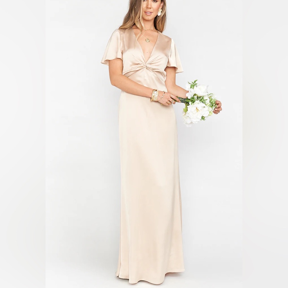 SHOW ME YOUR MUMU Rome Twist Gown in Champagne Luxe Satin
